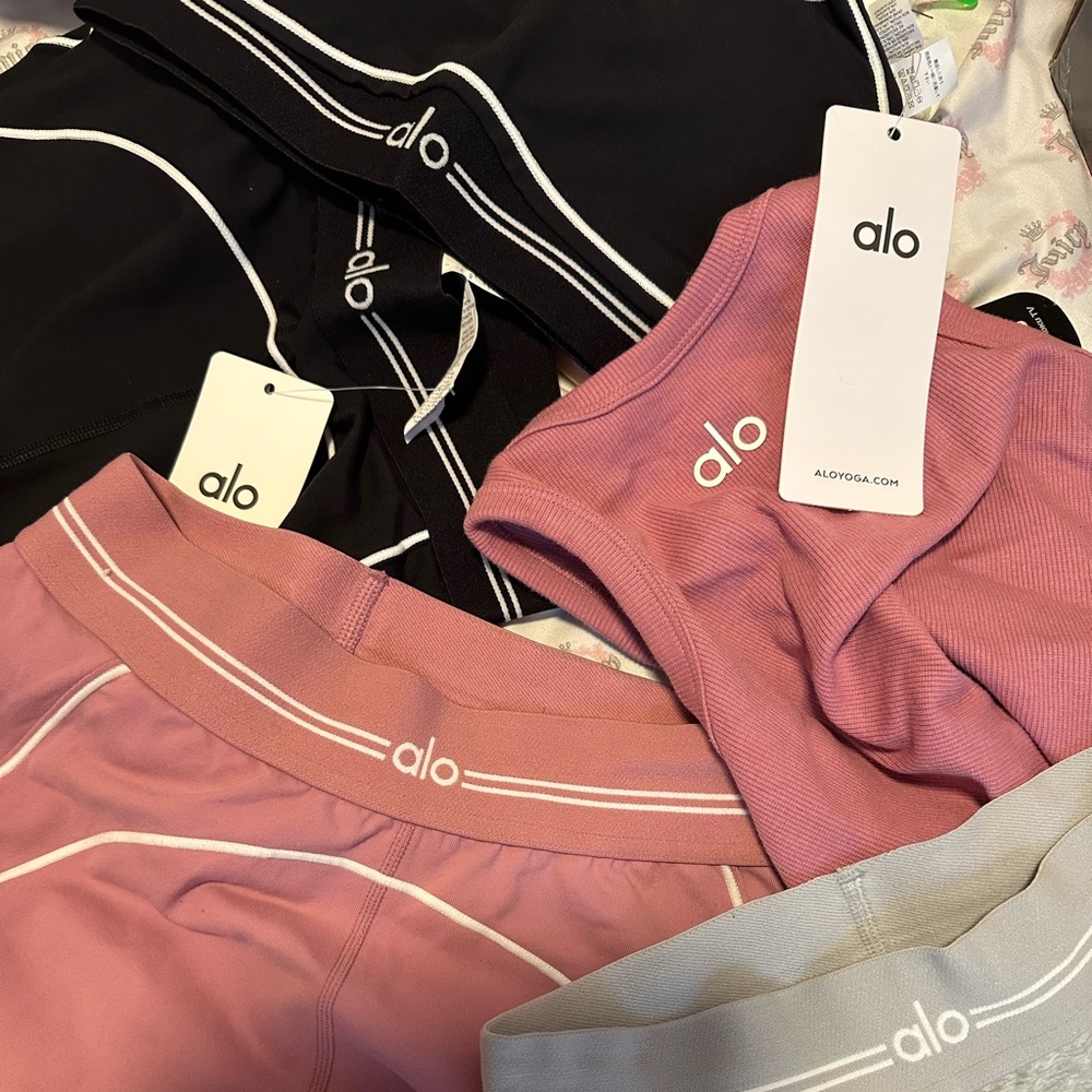 ALO Yoga Black, Pink, and Gray Activewear Set